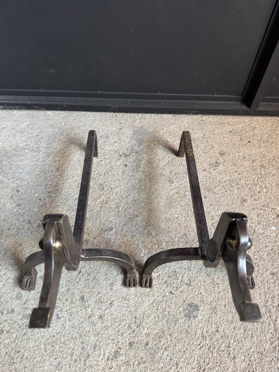 Image 1 of Wrought iron and bronze andirons by Édouard Schenck, 1950s