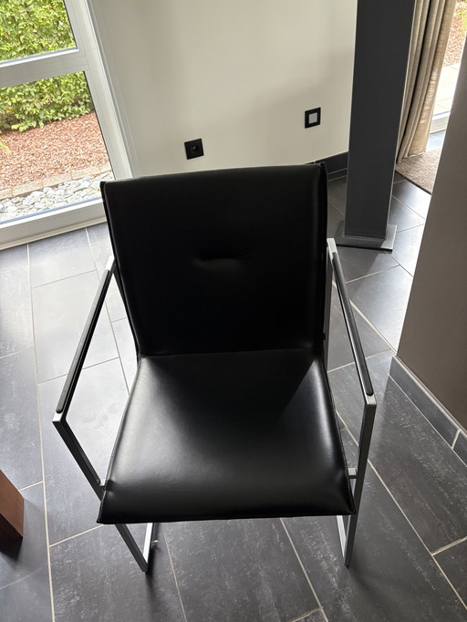 6 ARCO designer chairs, black leather with chrome frame