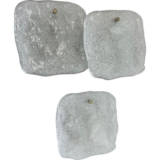 Set of 3 vintage ice glass wall lamps by J.T. Kalmar for Kalmar Franken Kg, Austria 1960s