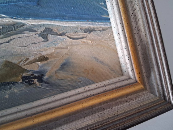 Image 1 of Dipinto ad olio ORIGINALE su cartone con cornice | Paesaggio costiero/Paesaggio marino | Firmato