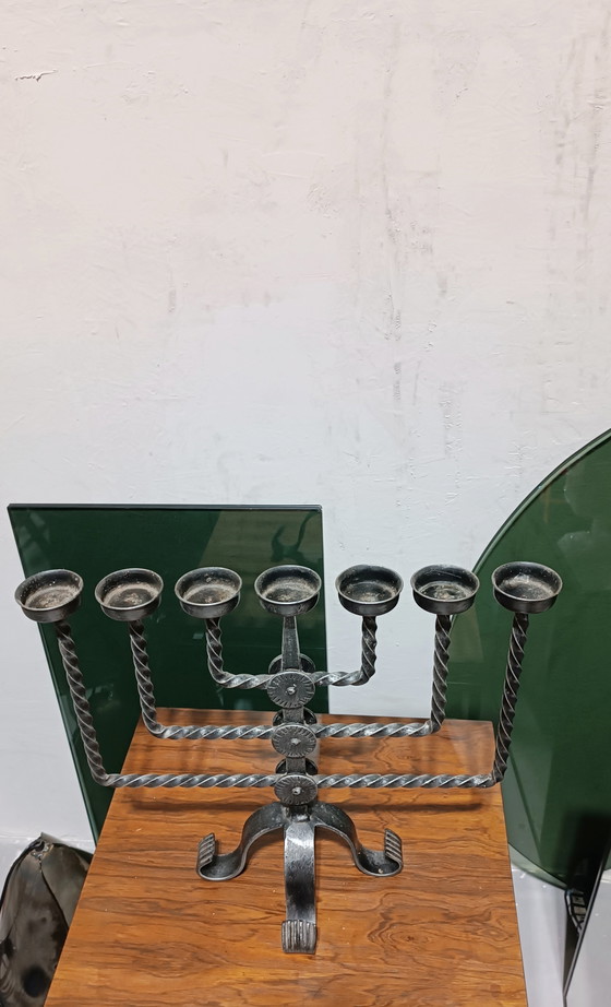 Image 1 of Vintage brutalist wrought iron candle holder 