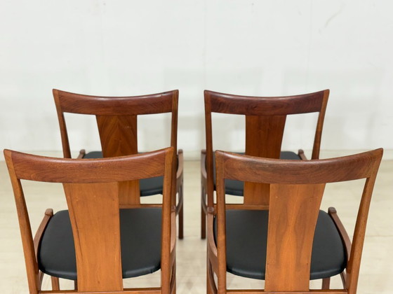 Image 1 of Ensemble de 4 chaises Albin Johansson / Chaises de salle à manger en teck / Chaises de cuisine vintage / Nouveau revêtement