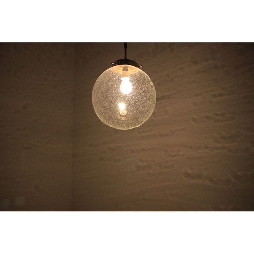 Lampada a sospensione vintage in vetro e ottone per Valašské Meziříčí, Cecoslovacchia 1970