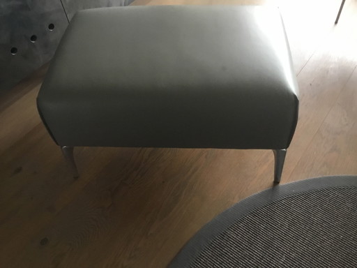 Leolux Mayon Footstool, Black Leather With Aluminum Legs