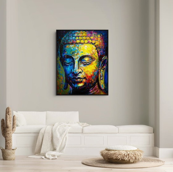 Image 1 of Unique hand-painted Buddha painting “Radiant Silence” – Seksak Jaichumchen – 80×100 cm