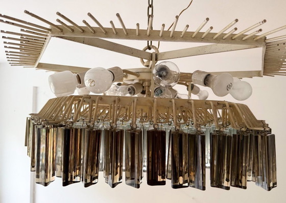 Image 1 of Weelderige kroonluchter van Paolo Venini voor Vivarini, Muranoglas/Prismaglas, Italië, jaren 70, op maat gemaakt