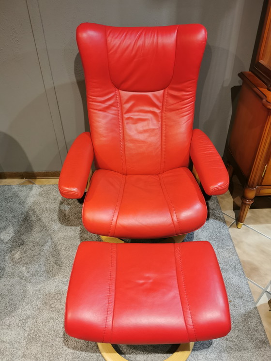 Image 1 of Ekornes Stressless Chair, Mod. Wing, Size M, With Hocker.