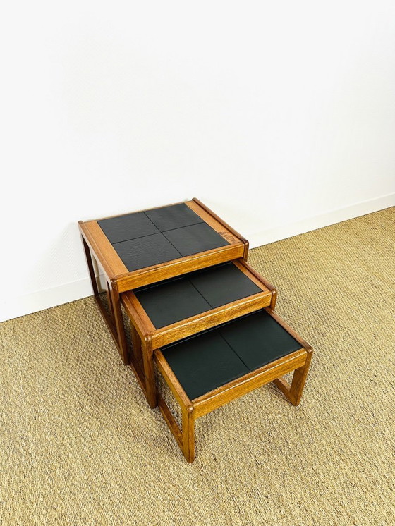Image 1 of Skandinavische Satztische aus Teakholz und schwarzer Keramik, 1960