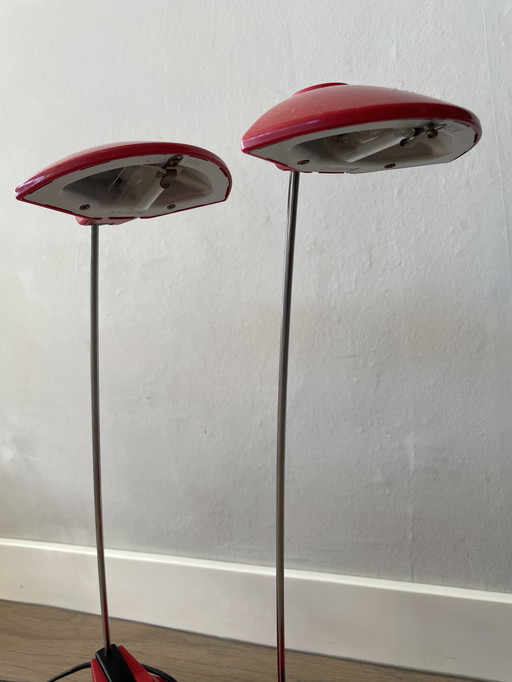Set of 2 Memphis style desk lamps red