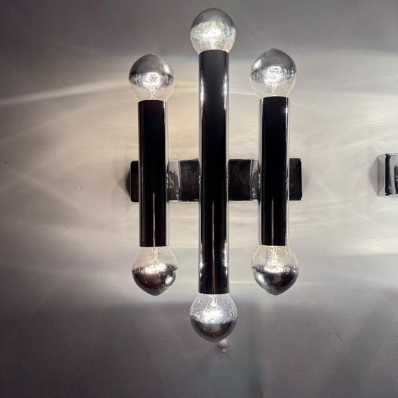 Image 1 of Paar Gaetano Sciolari Wandlampen Leuchter Chrom Rohr , 1970er Jahre