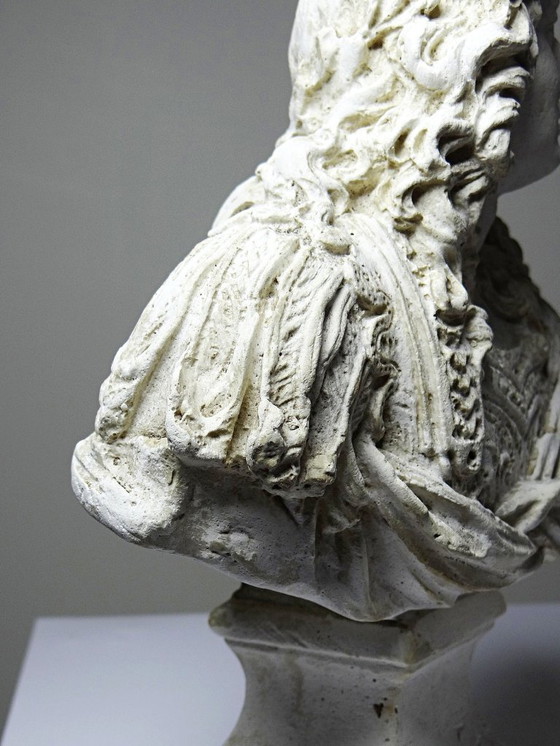 Image 1 of Small antique/vintage Louis XIV bust after Gole & Le Brun, white plaster