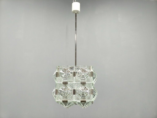 Brutalistische Glas-Pendelleuchte von Kamenický Šenov, Tschechoslowakei, 1970er Jahre