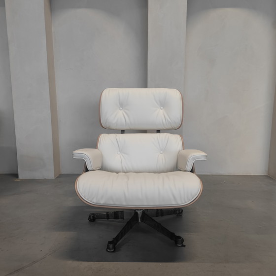 Image 1 of Sillón Vitra Eames con otomana - Nogal blanco - Piel de nieve