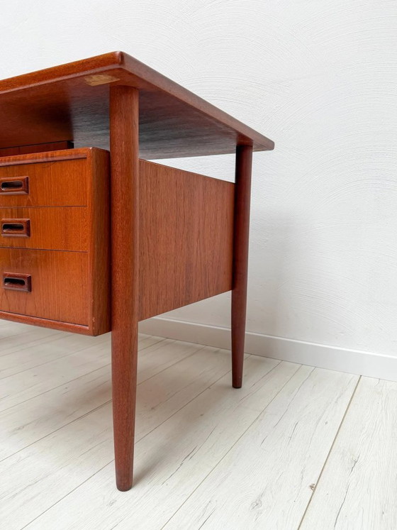 Image 1 of Vintage Danish Teak Executive Desk, Mid-Century Modern Writing Desk, 1960s