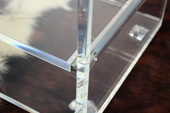 Image 1 of As New, Very High Quality Mid - Century Acrylic Glass Trolley / Coffee Table with Pull-Out Tray, Completely Restored