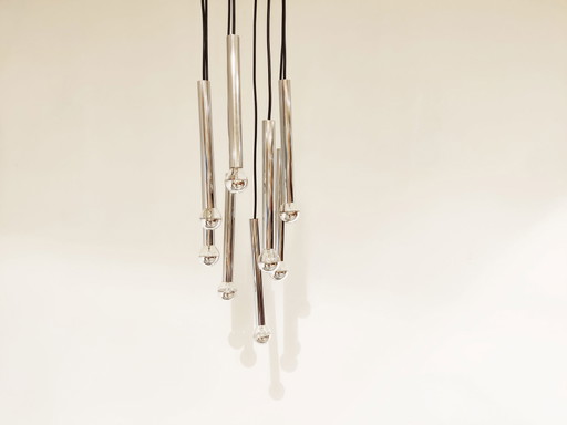 Lampadario a cascata cromato vintage, anni '70
