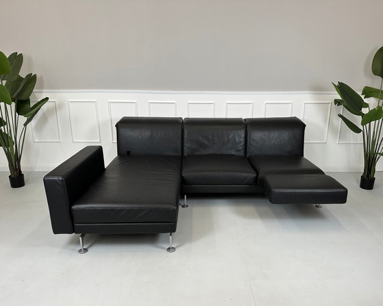 Image 1 of Brühl Moule Ecksofa Leder Sofa Couch Schlaffunktion Schwarz Dickleder