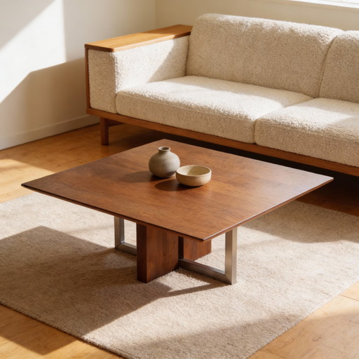 Tavolino da caffè Japandi di metà secolo in noce