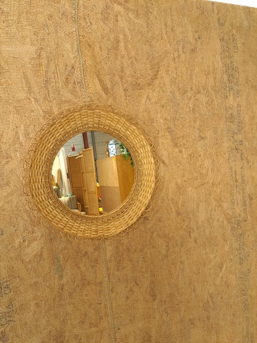Grande specchio rotondo in rattan