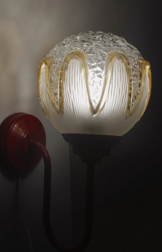 Red Wall Sconce Massive Belgium with Richard Essig Textured Glass Globe, Mid Century Space Age Lighting (photo 20 of 22)