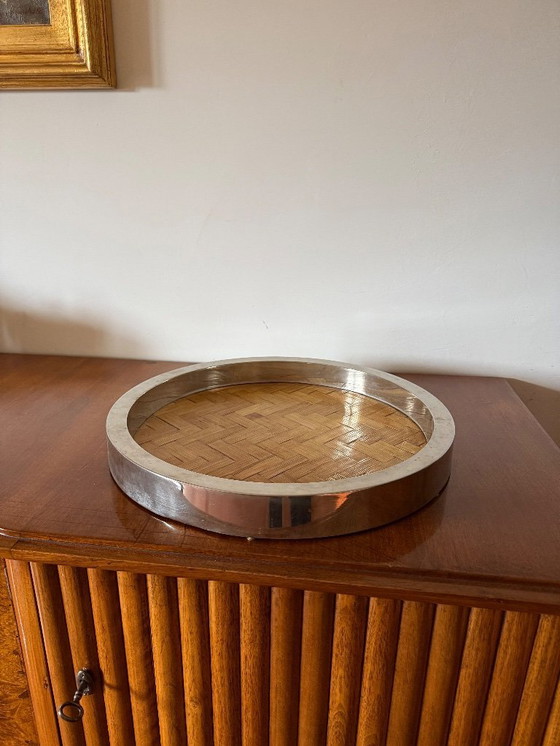 Image 1 of Hollywood regency bamboo and brass tray, Italy 1970s