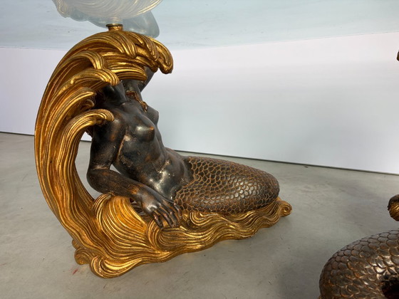 Vintage Gilt Wood Mermaid Coffee Table, 1960s – Glass (photo 2 of 11)