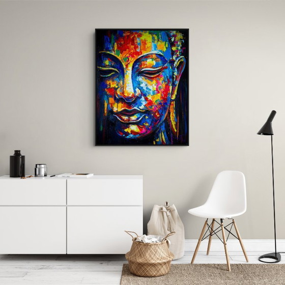Image 1 of Unique hand-painted Buddha painting "Colorful Calm" – Seksak Jaichumchen – 80 × 100 cm