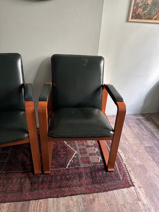 Vintage Ding Chairs set of 2 real leather and wood