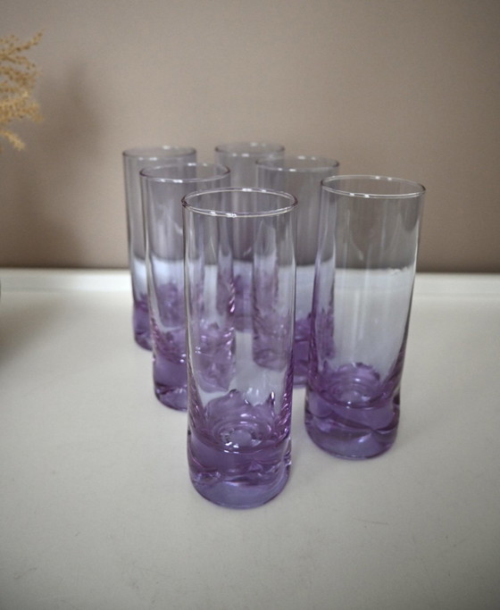 Image 1 of 6 bicchieri da long drink in alessandrite o neodimio soffiati a mano da Sergio Asti per Arnolfo di Cambio
