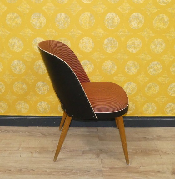 Image 1 of  60er Jahre Cocktailstuhl rotgestreift rockabilly Klassiker Stuhl Holz Cocktailsessel Kunststoff 