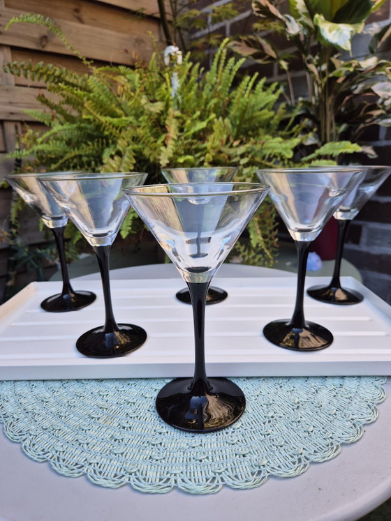 Set of 6 Vintage Luminarc France Domino Martini Glasses - Black Stem Cocktail Glasses – Glass & Decanter (photo 10 of 11)