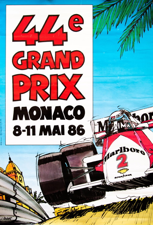 Original 1986 Monaco GP Poster Plakat – Senna First Win – Grognet F1 60 x 40cm