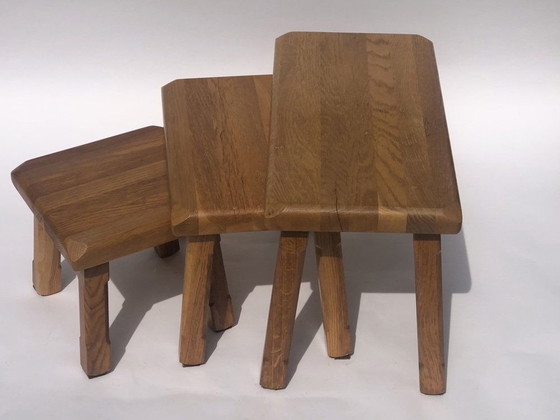 Image 1 of Nederlandse Brutalistische Eiken Nesting Tables, 1970S