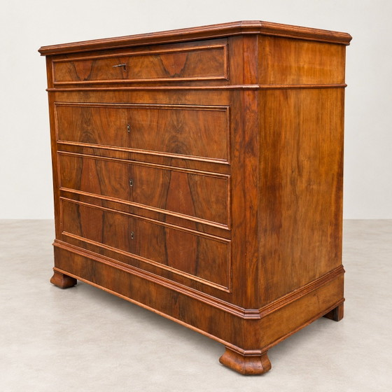 Louis-Philippe style walnut chest of drawers with four drawers, Wood, Brown (photo 5 of 10)