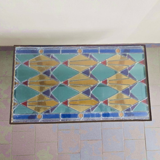Image 1 of Vintage 1960s Brutalist Coffee Table in Metal, Glass & Stained Glass
