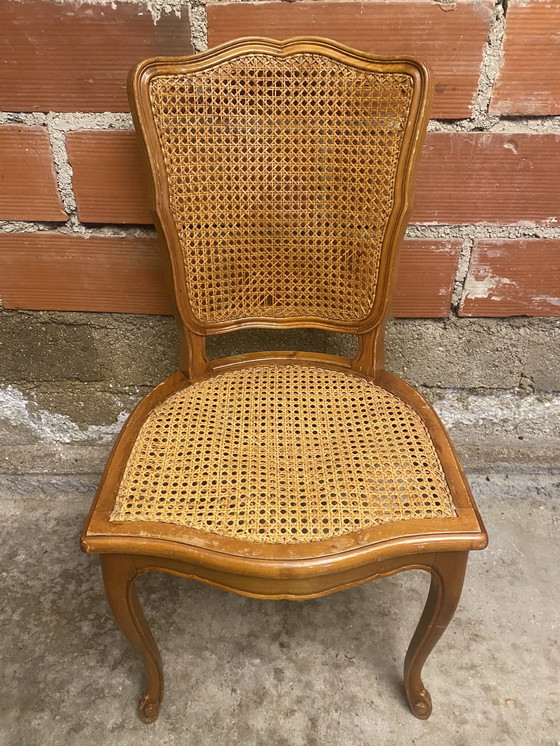 Image 1 of Chaise Régence Ancienne Style LOUIS XV Bois + Cannage Vintage #D397