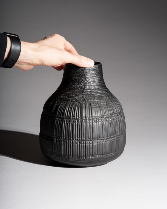 Image 1 of Black Porcelain Vase Trio Martin Freyer & Elsa Fischer-Treyden Rosenthal Op-Art