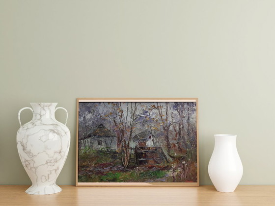 Origineel olieverfschilderij Landelijk Landschap Dorpshuis Herfst Verlaten Erf – Schilderijen & Tekeningen (photo 3 of 8)