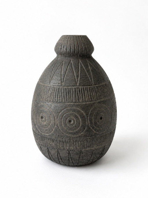 Rare Mid-Century Modern Brutalist Ceramic Solifleur Vase by Elsi Bourelius for Jie Gantofta, Sweden 1970s 