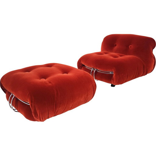 Coppia di poltrone e pouf vintage "Soriana" arancioni di Afra e Tobia Scarpa per Cassina, Italia, anni '70