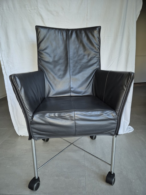 Sechs Esszimmerstühle, Material Leder, Farbe Anthrazit