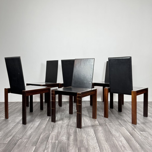 Ensemble de 6 chaises de salle à manger en palissandre de style Mid-Century, inspirées des créations d'Afra et Tobia Scarpa.