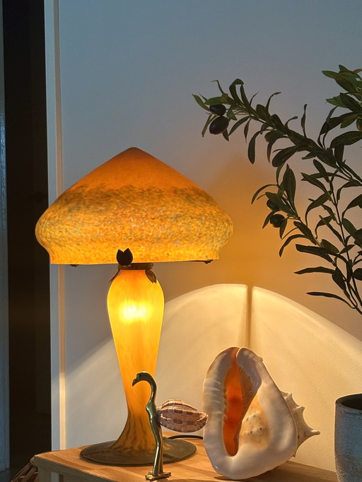 Französische Art nouveau Pilz pate de verre Lampe