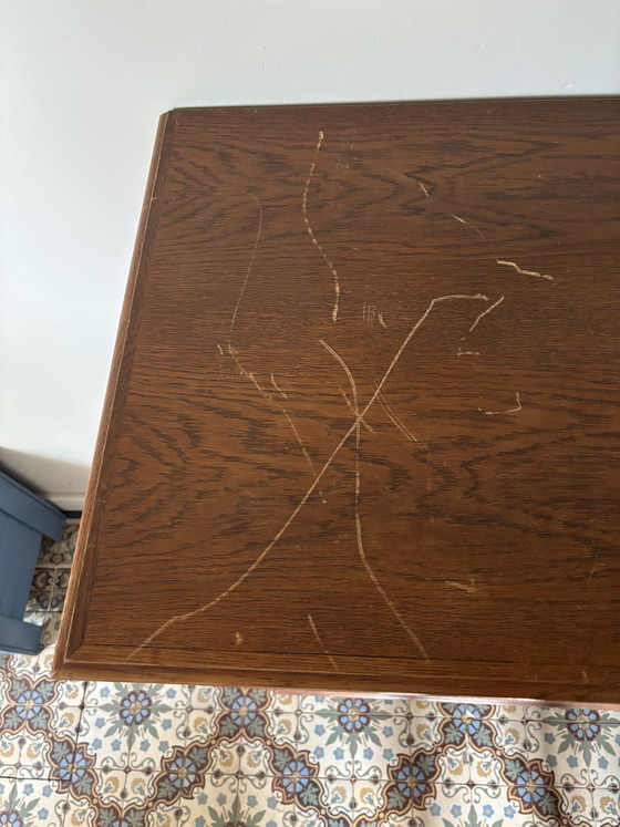 Image 1 of Antique oak secretary hunting cabinet with unique wood carving