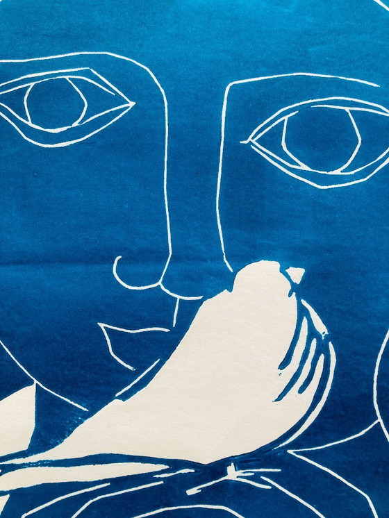 Image 1 of Libbe Venema - Linoleografia vintage - anni '70/'80 - Blu