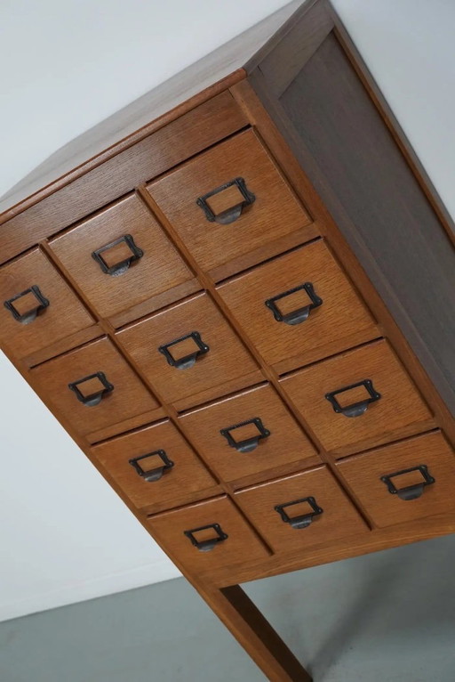 Vintage Dutch oak apothecary cabinet / filing cabinet, 1930s