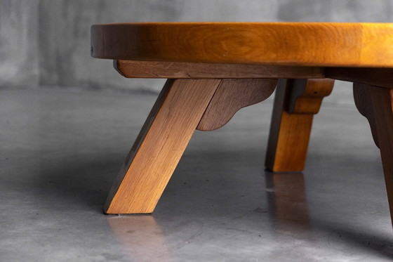 Image 1 of Brutalist Oak Round Coffee Table, France, 1950s