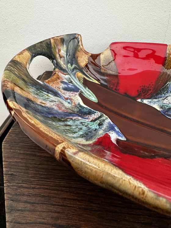 Image 1 of Beautiful vintage glazed ceramic bowl/centerpiece attributed to Vallauris