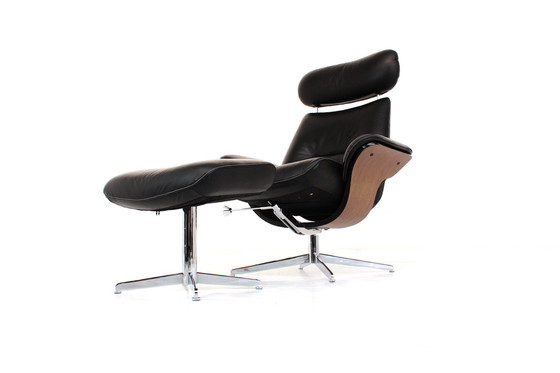 Image 1 of Casi como nuevo! Hjellegjerde / Fjörds Sillón Escandinavo Funcional / Sillón Relax con Cuero, Cromo y Roble