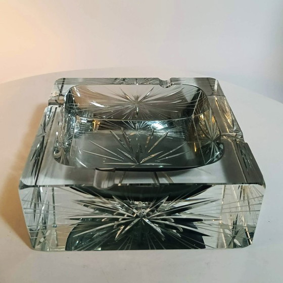 Image 1 of Cendrier ou vide-poches carré, grand modèle rare des années 1970, en verre de Murano, signé Mandruzzato. 14 cm / 5,51 pouces